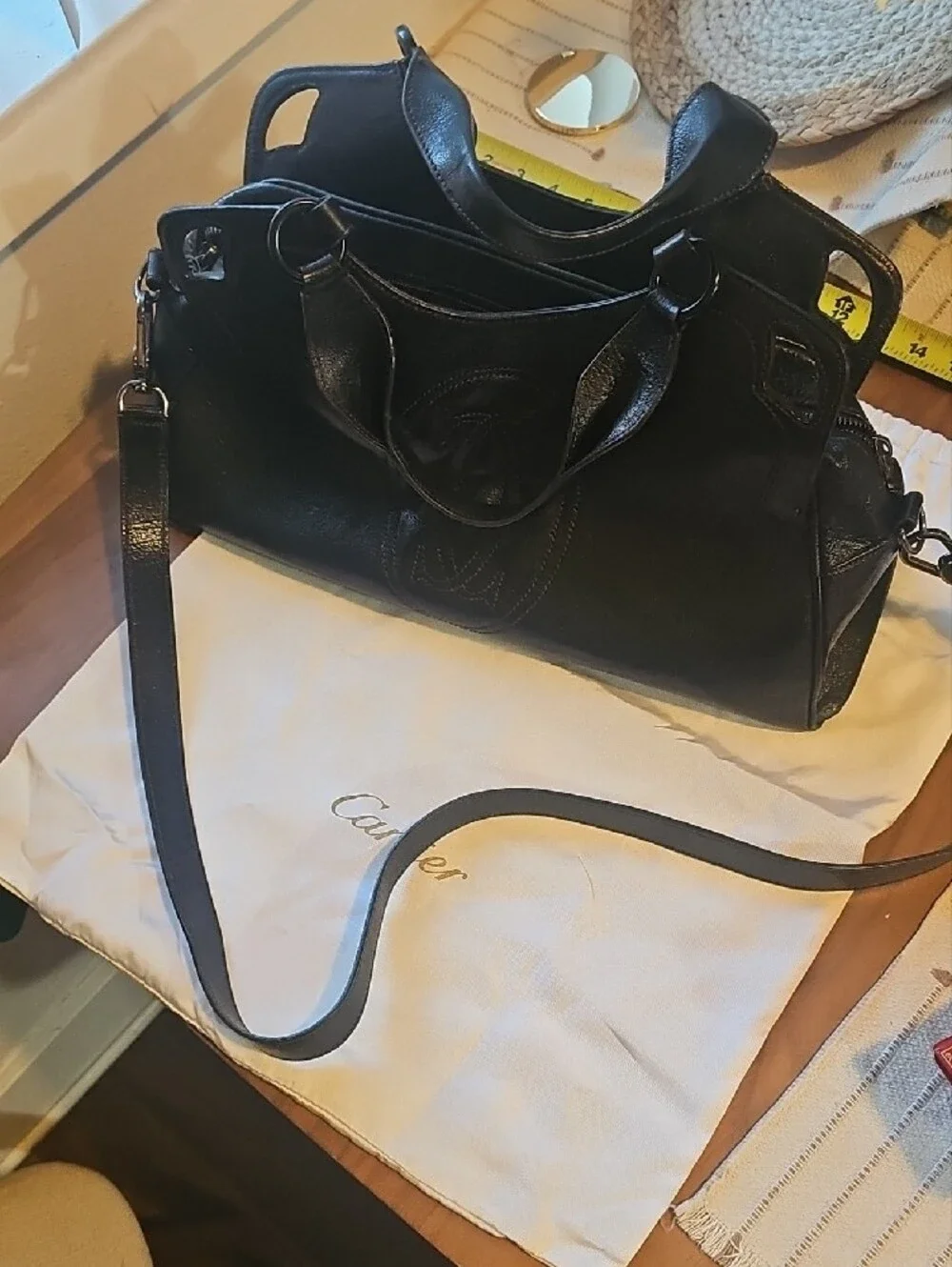 Marcello De Cartier Black Leather Satchel Bag With Wallet And Keychain/Charm